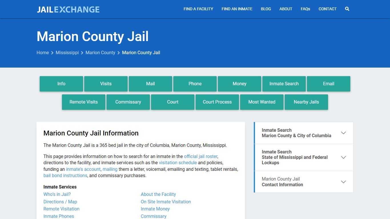 Marion County Jail, MS Inmate Search, Information